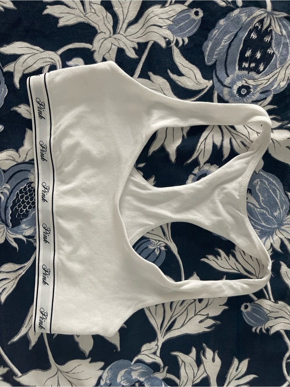 PINK Victoria's Secret White Racerback Sports Bra with Logo Band